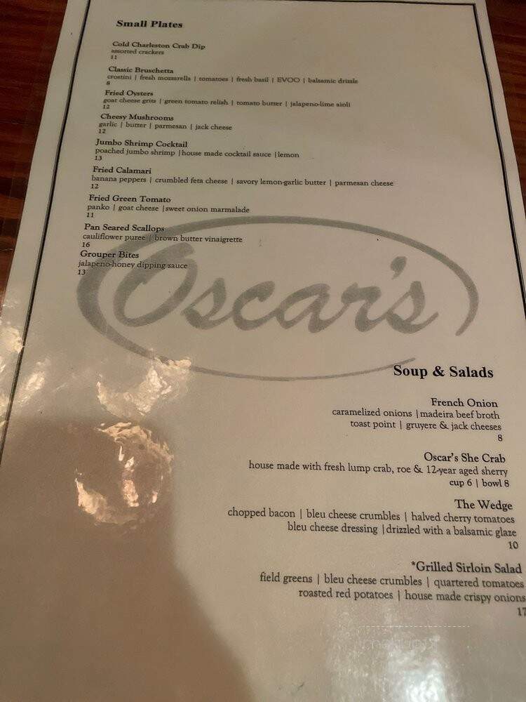 Oscar's Place - Summerville, SC menu_pic