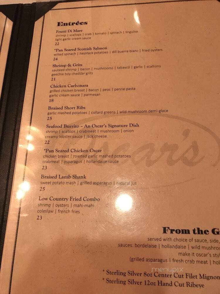 Oscar's Place - Summerville, SC menu_pic