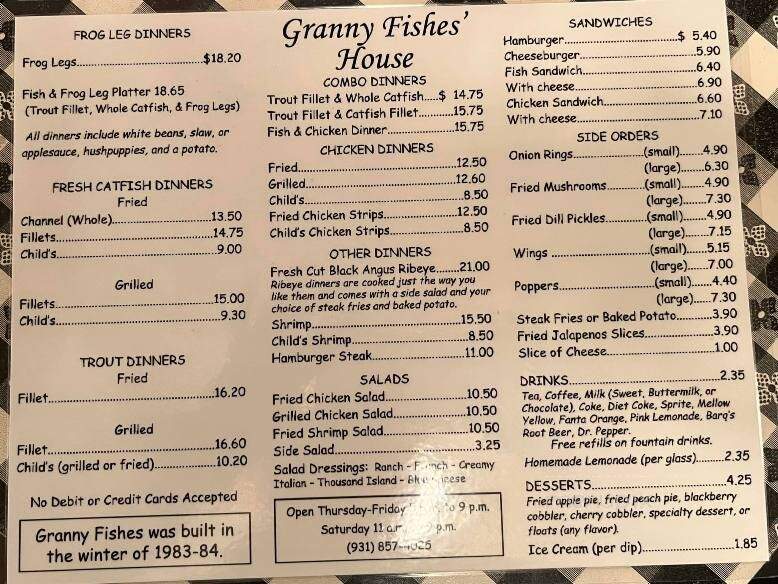 Granny Fishes' House - Wartrace, TN menu_pic