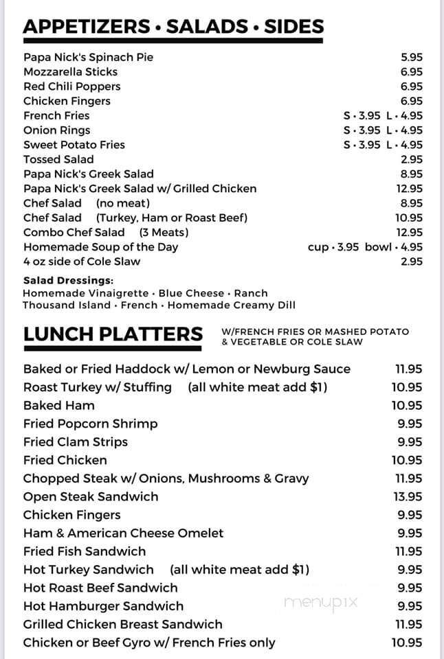 Papa Nick's Family Restaurant - Hinesburg, VT menu_pic