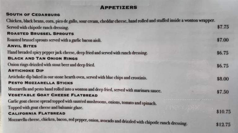 Anvil Pub & Grill - Cedarburg, WI menu_pic