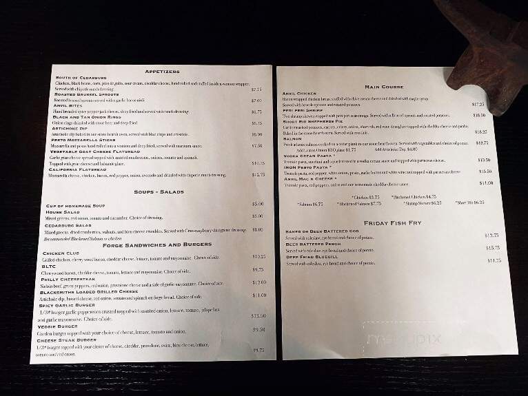 Anvil Pub & Grill - Cedarburg, WI menu_pic