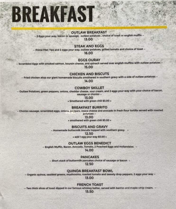 Outlaw Restaurant - Ouray, CO menu_pic