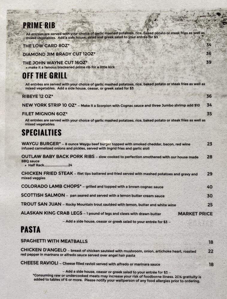 Outlaw Restaurant - Ouray, CO menu_pic