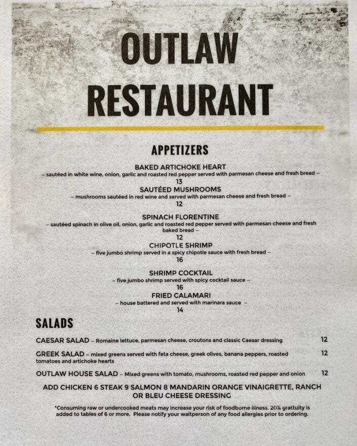 Outlaw Restaurant - Ouray, CO menu_pic