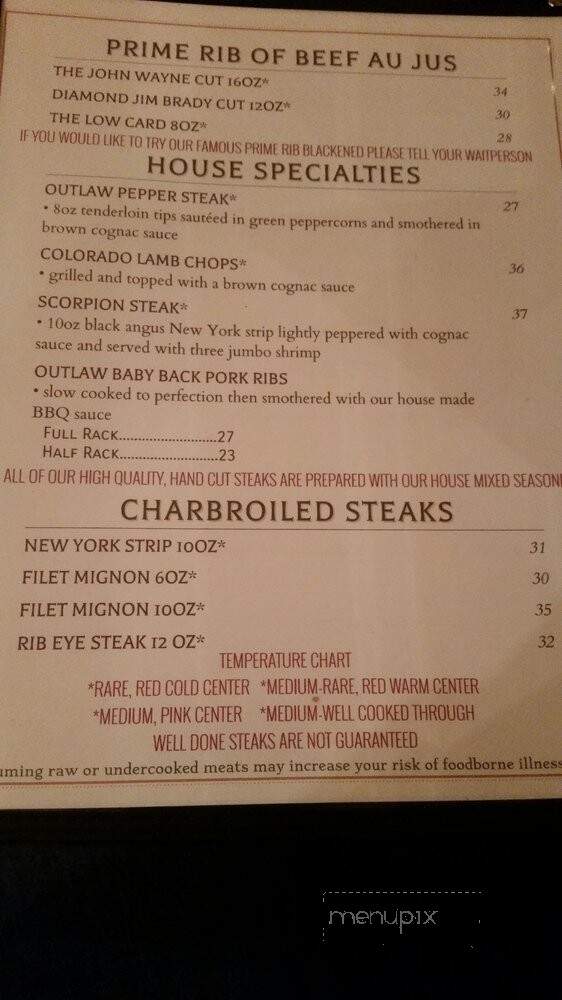 Outlaw Restaurant - Ouray, CO menu_pic
