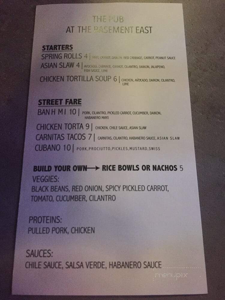The Pub at The Basement East - Nashville, TN menu_pic