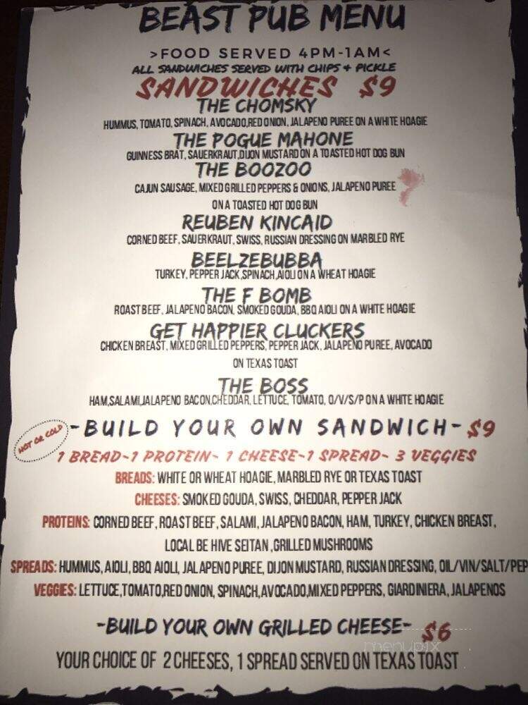 The Pub at The Basement East - Nashville, TN menu_pic