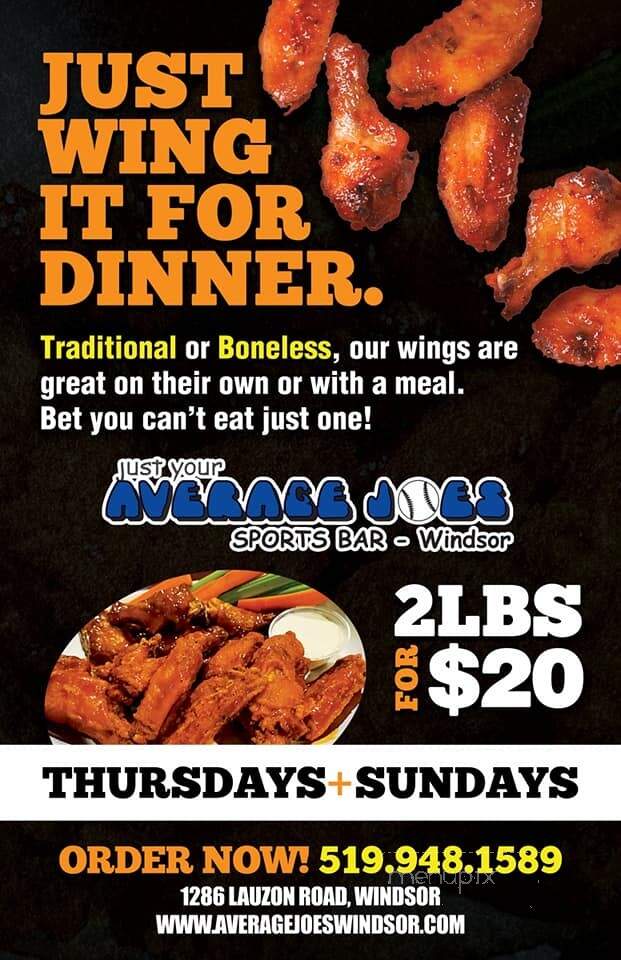 Average Joe's Sports Bar - Windsor, ON menu_pic