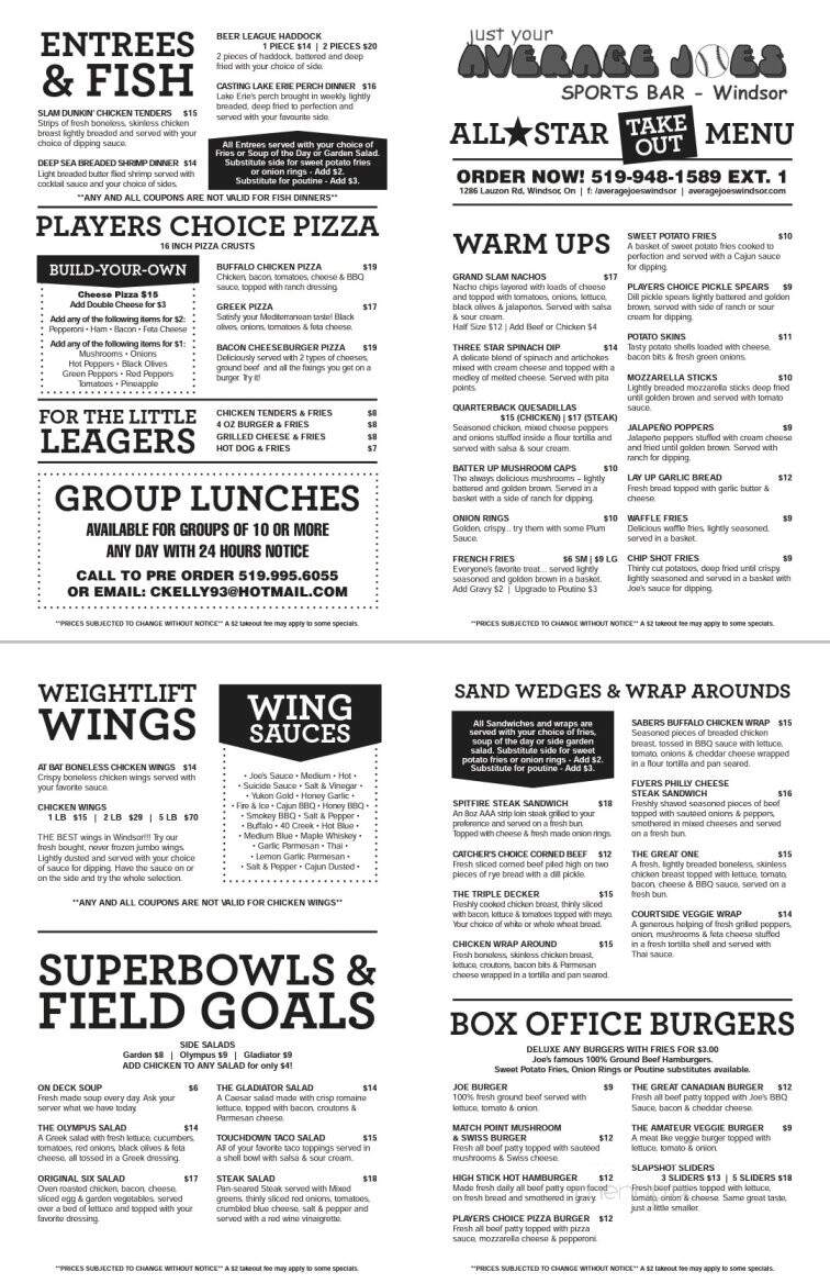 Average Joe's Sports Bar - Windsor, ON menu_pic