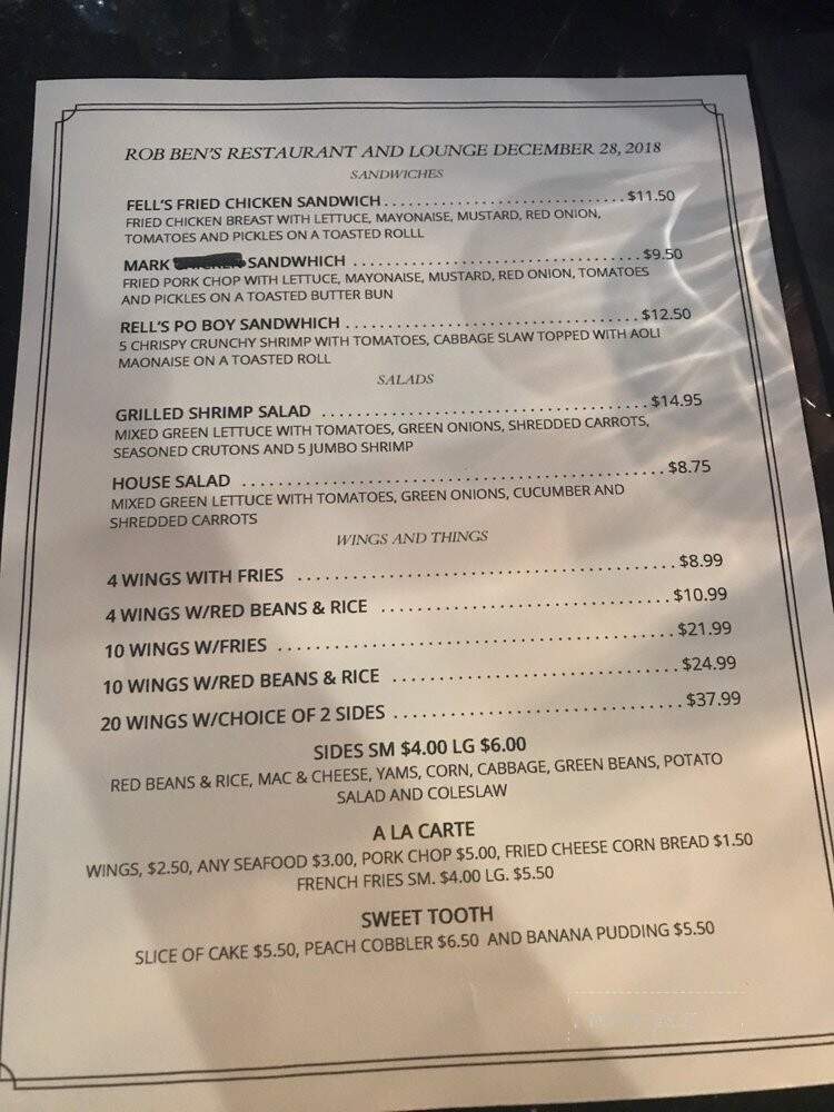 Rob Ben's Restaurant & Lounge - Emeryville, CA menu_pic
