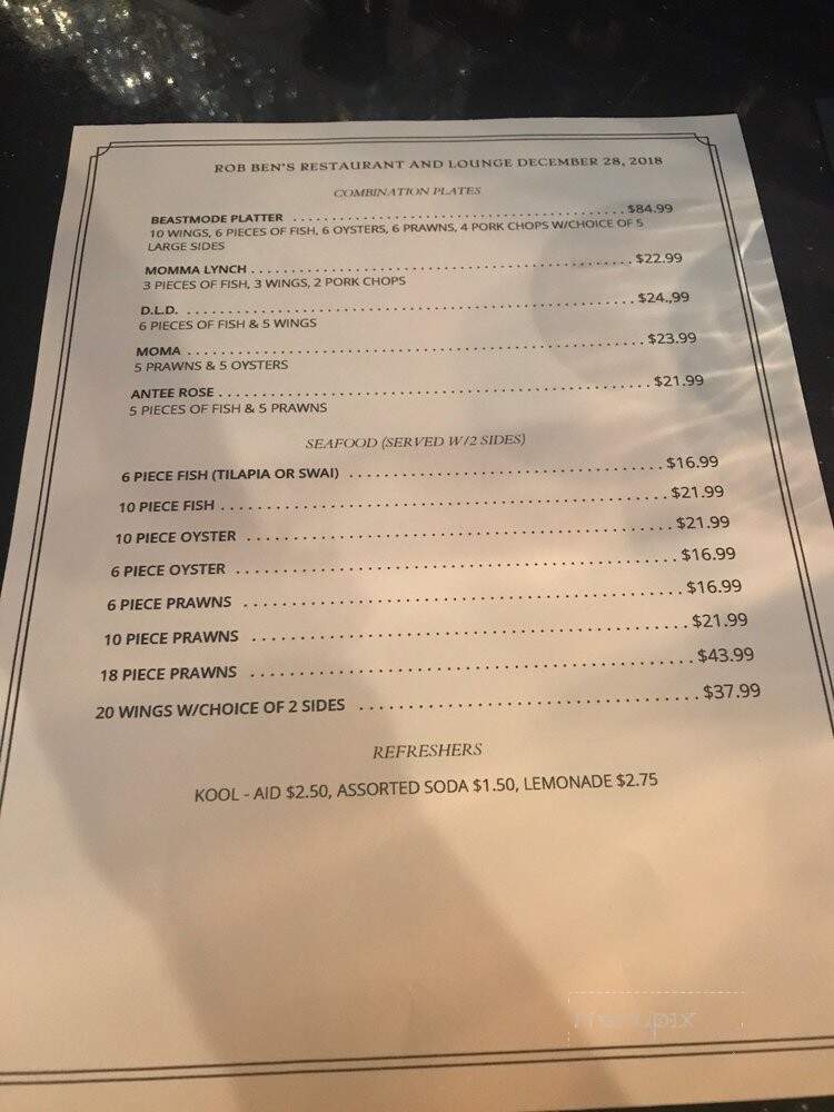 Rob Ben's Restaurant & Lounge - Emeryville, CA menu_pic
