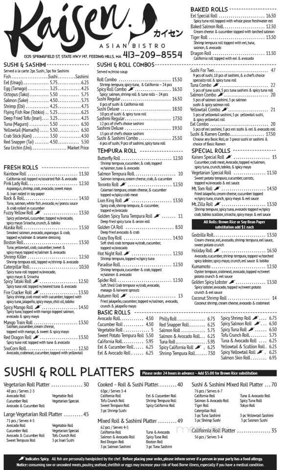 Kaisen - Feeding Hills, MA menu_pic