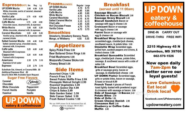 Up Down Eatery & Coffeehouse - Columbus, MS menu_pic