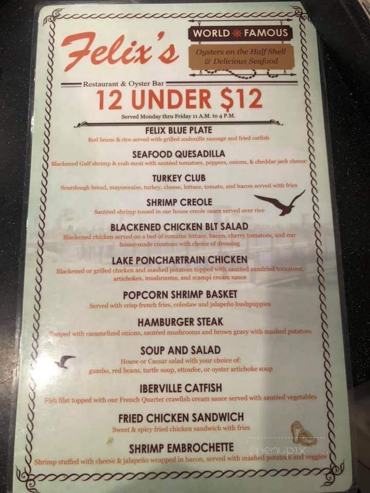 Felix's Restaurant and Oyster Bar - Mandeville, LA menu_pic