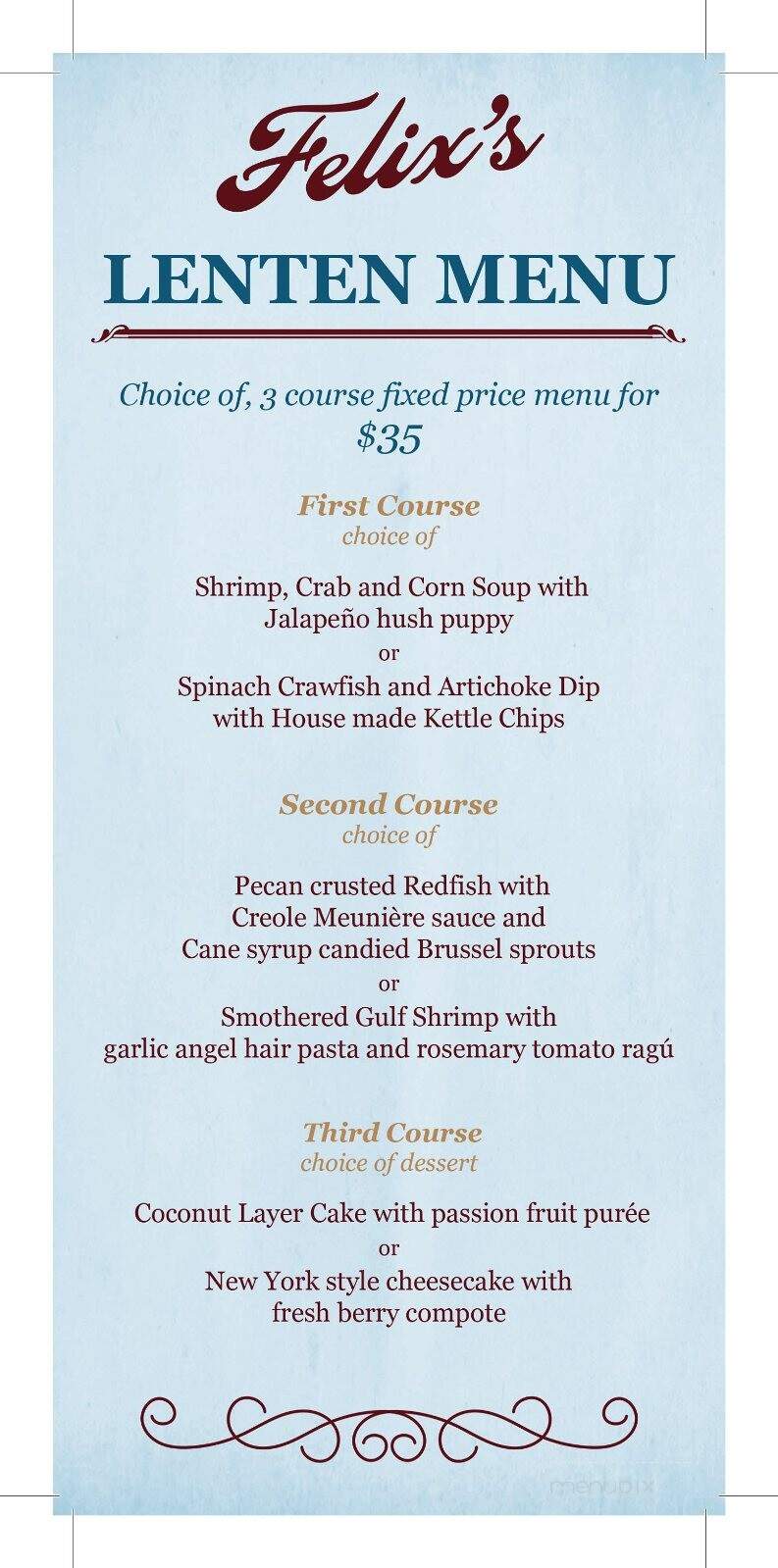 Felix's Restaurant and Oyster Bar - Mandeville, LA menu_pic