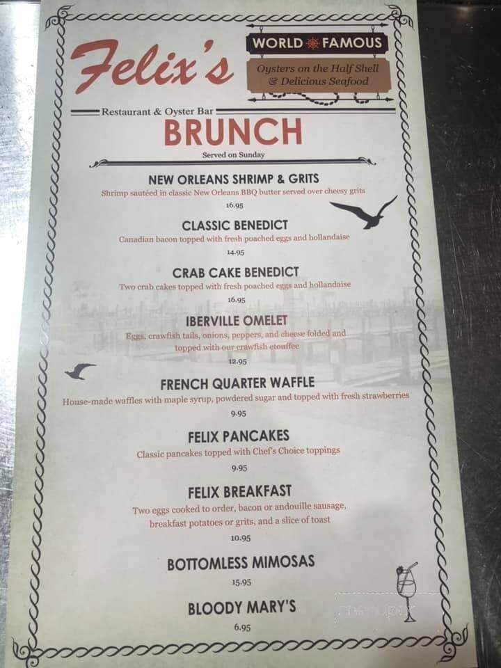 Felix's Restaurant and Oyster Bar - Mandeville, LA menu_pic