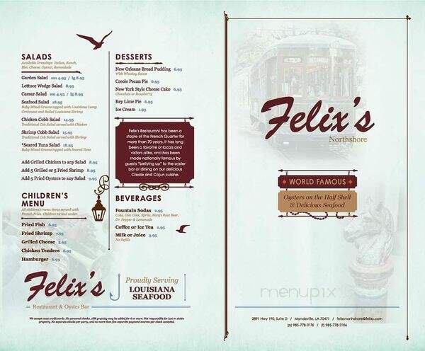 Felix's Restaurant and Oyster Bar - Mandeville, LA menu_pic