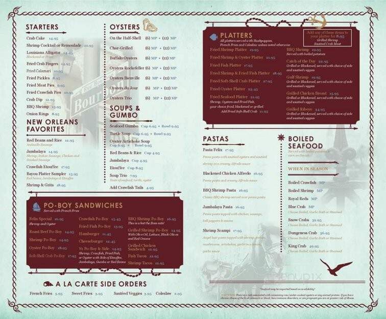 Felix's Restaurant and Oyster Bar - Mandeville, LA menu_pic