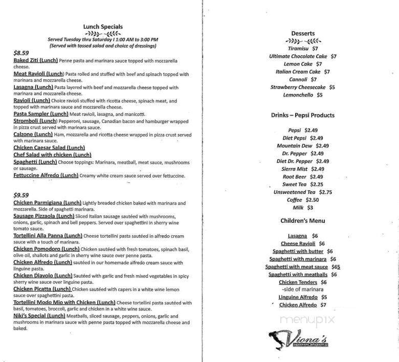 Viona's Italian Bistro - Overland Park, KS menu_pic