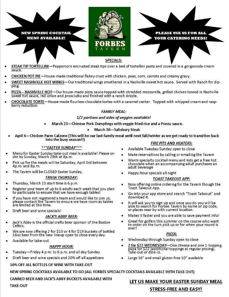 Forbes Tavern and Events - Grantham, NH menu_pic