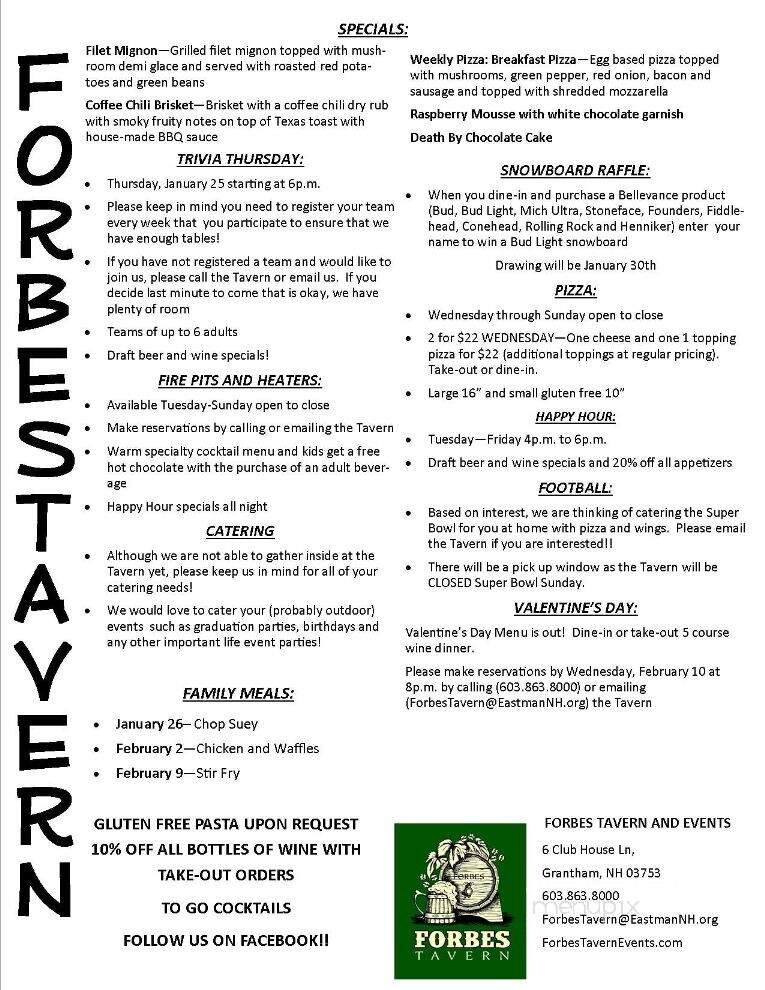Forbes Tavern and Events - Grantham, NH menu_pic