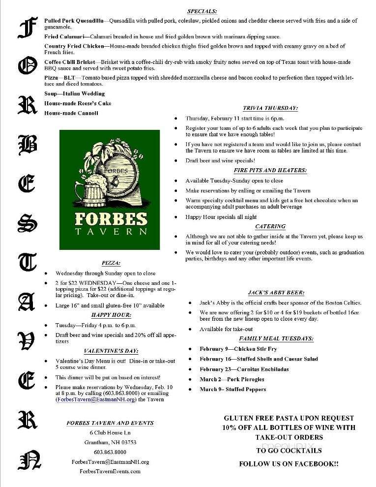 Forbes Tavern and Events - Grantham, NH menu_pic