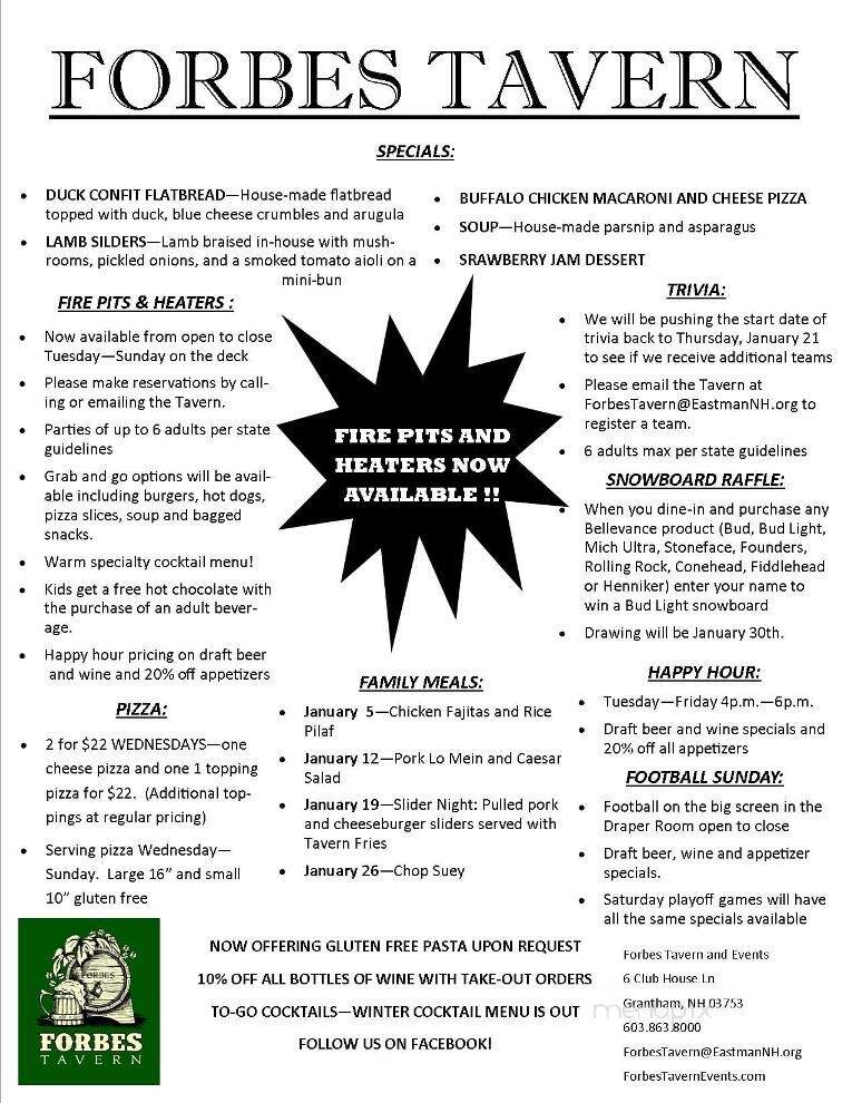 Forbes Tavern and Events - Grantham, NH menu_pic