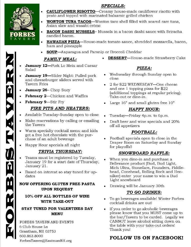 Forbes Tavern and Events - Grantham, NH menu_pic