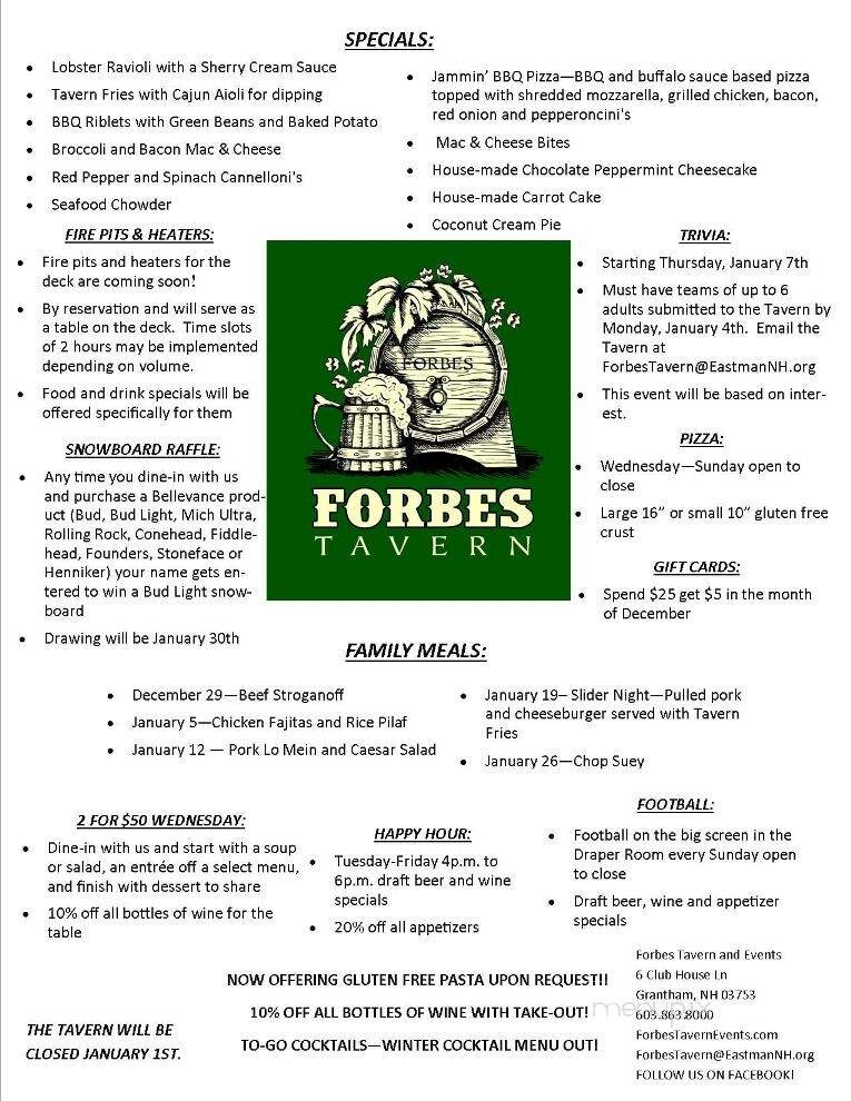 Forbes Tavern and Events - Grantham, NH menu_pic