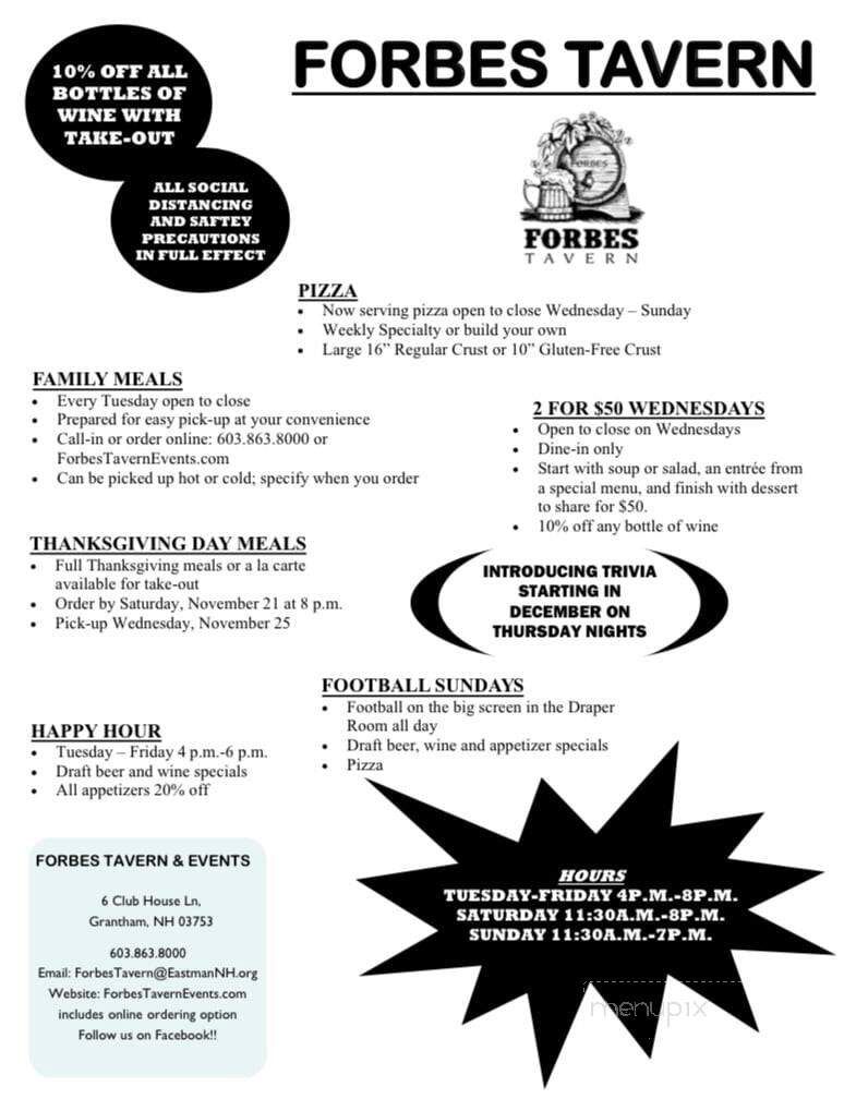 Forbes Tavern and Events - Grantham, NH menu_pic