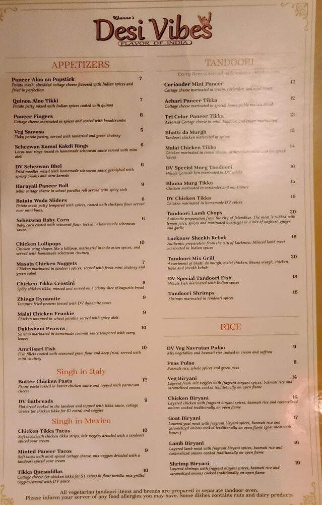 Khanna's Desi Vibes - Chesterfield, MO menu_pic