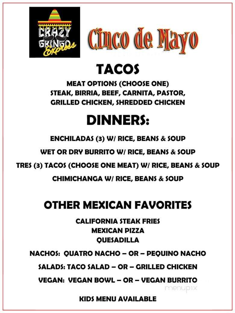 Crazy Gringo Mexican Express - St Clair Shores, MI menu_pic