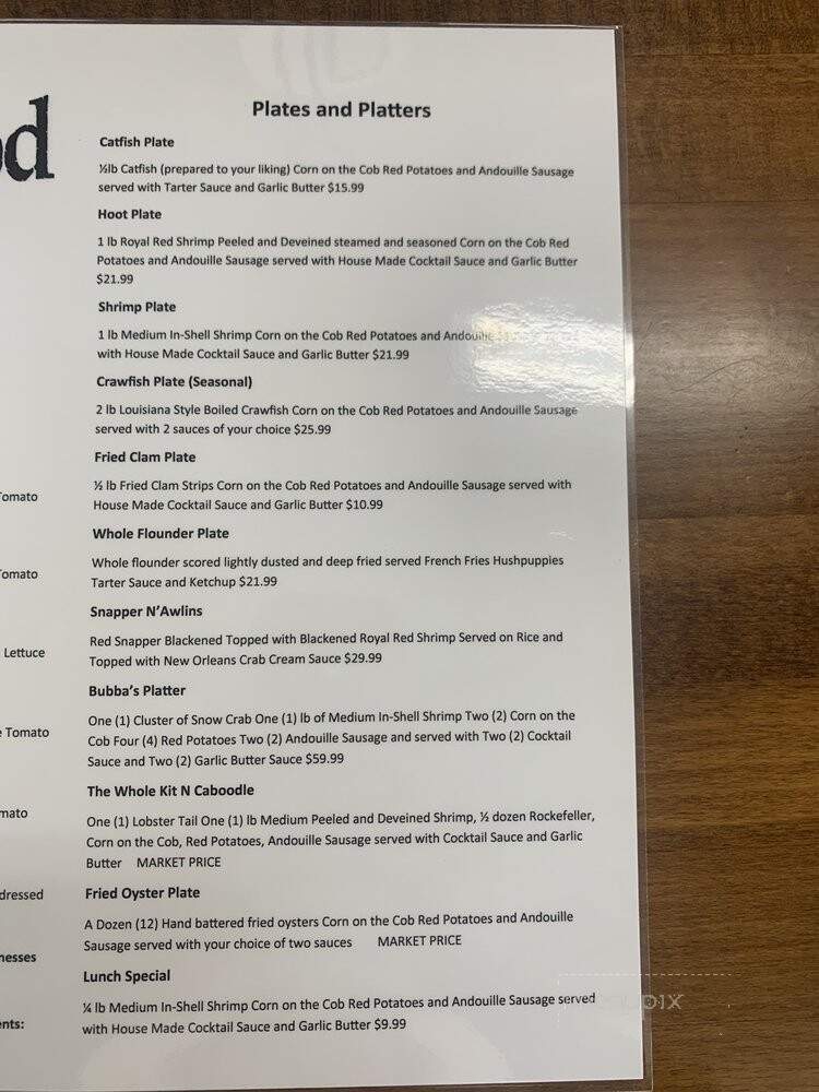 Bubba Gandy's Seafood - Cookeville, TN menu_pic