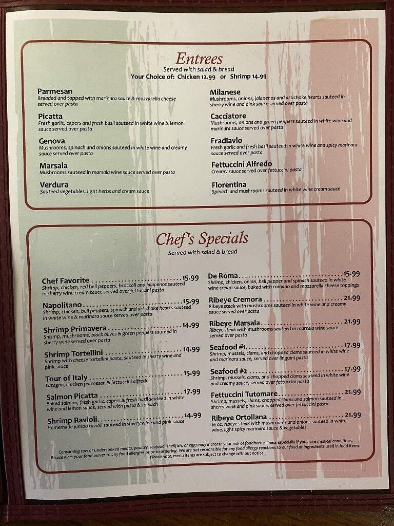 Roma's Italian Restaurant - Jefferson, TX menu_pic