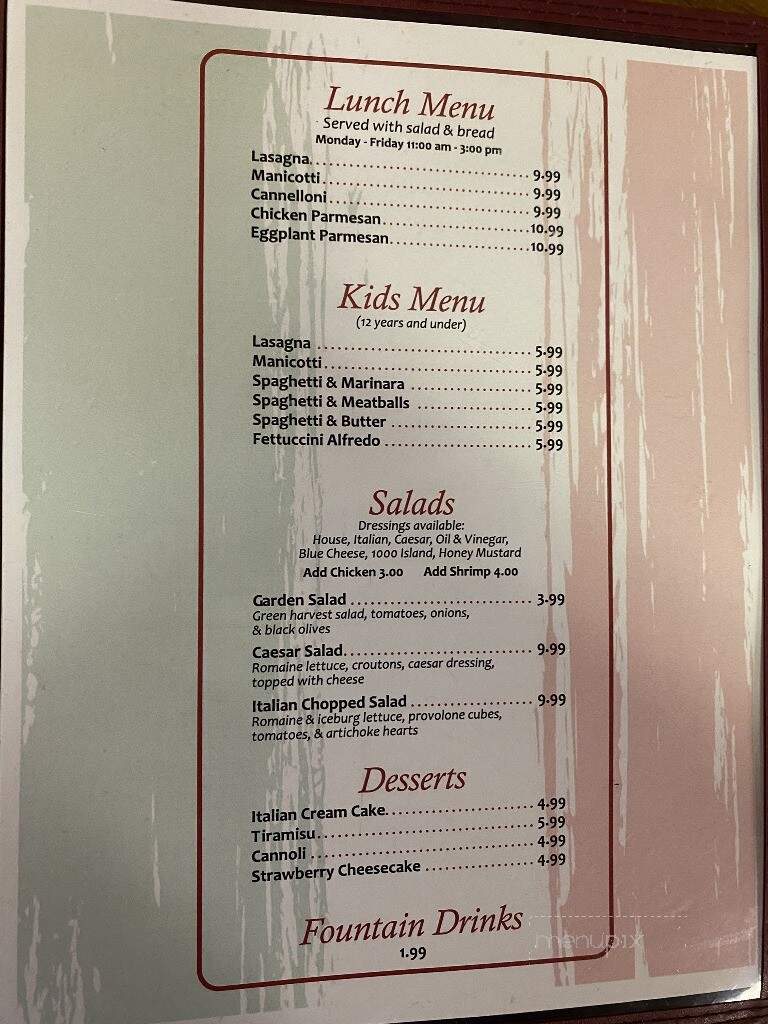 Roma's Italian Restaurant - Jefferson, TX menu_pic