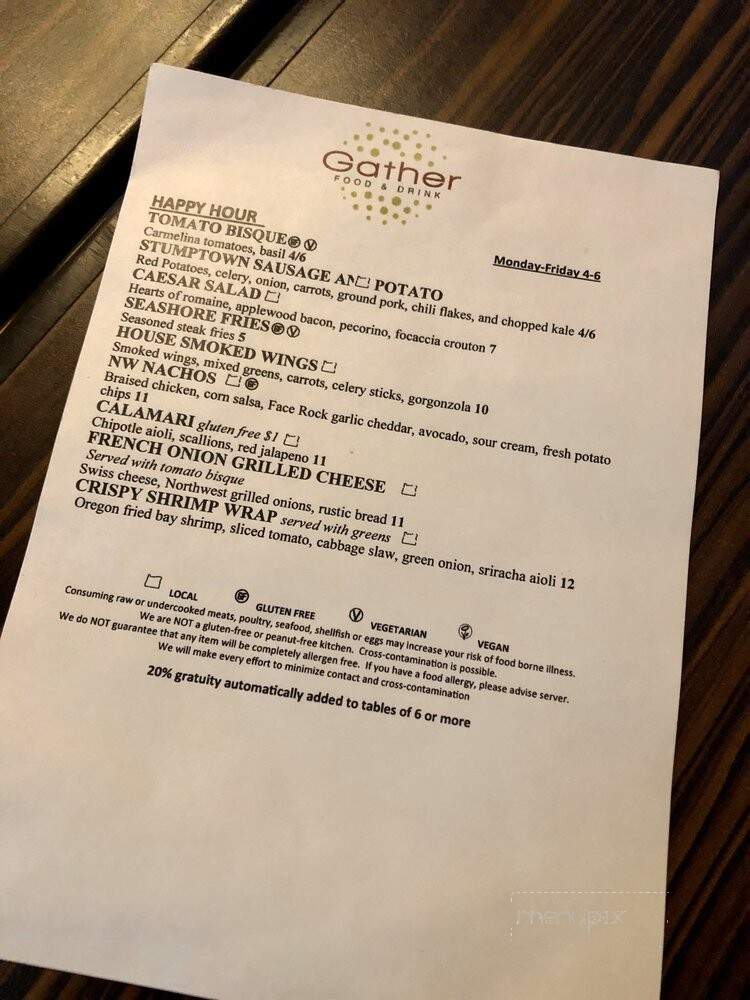 Gather Food & Drink - Portland, OR menu_pic
