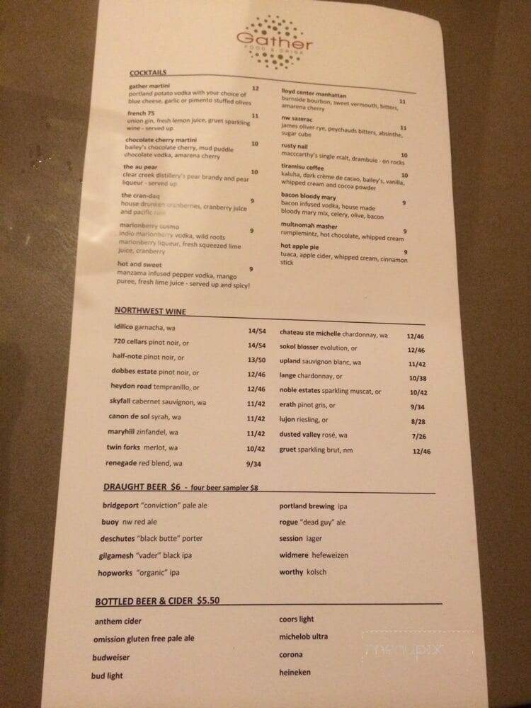 Gather Food & Drink - Portland, OR menu_pic