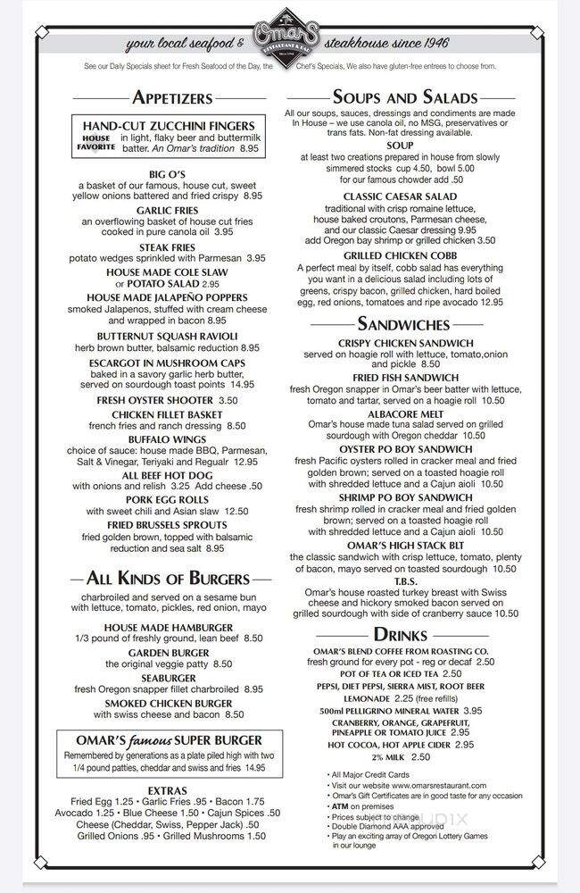 Omar's Restaurant - Ashland, OR menu_pic