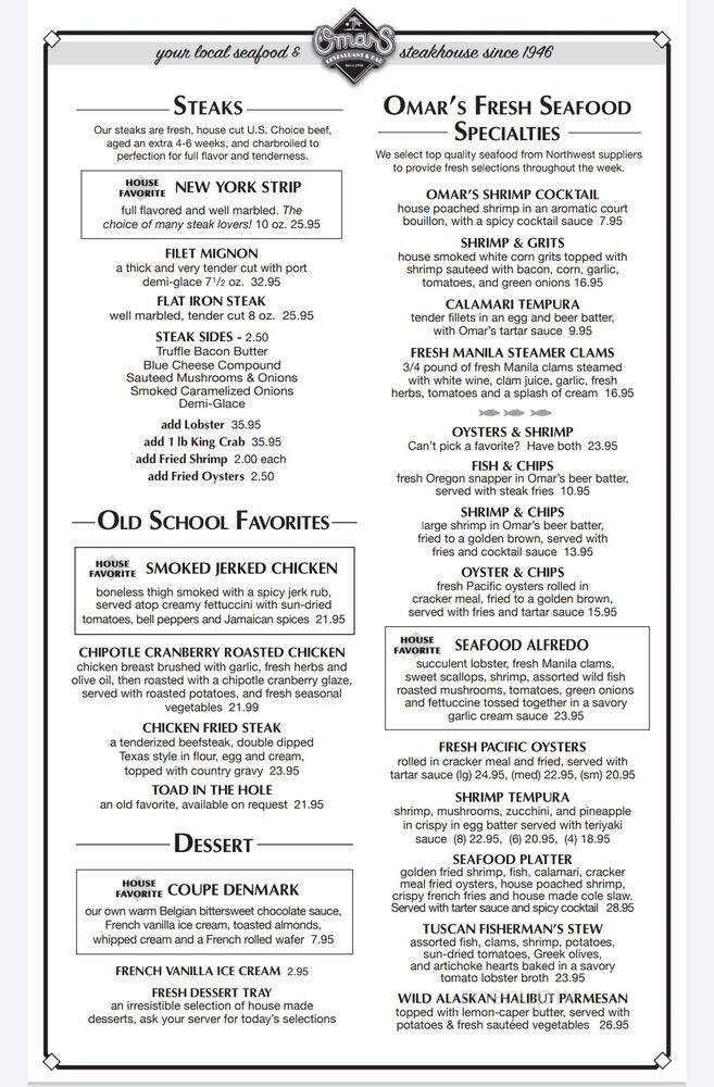 Omar's Restaurant - Ashland, OR menu_pic