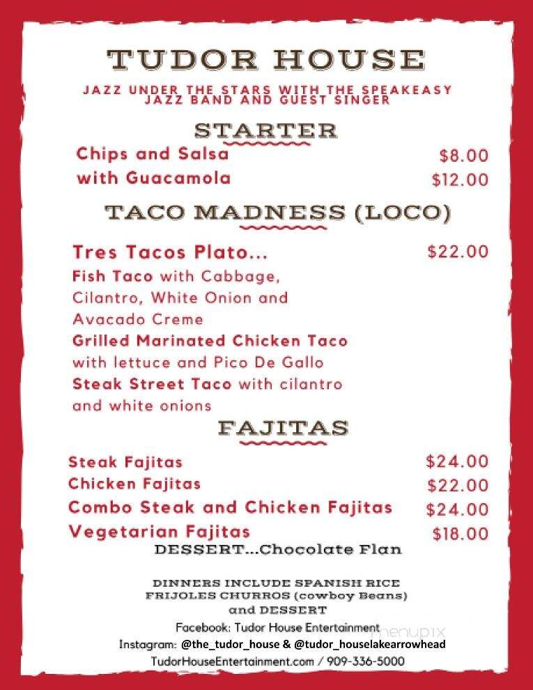 Tudor House - Lake Arrowhead, CA menu_pic