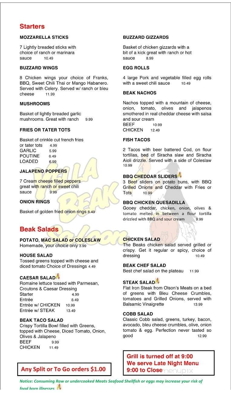 Yella Beak Saloon - Enumclaw, WA menu_pic
