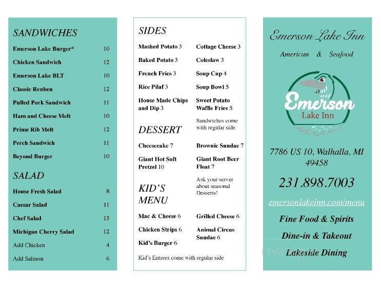 Emerson Lake Inn - Walhalla, MI menu_pic