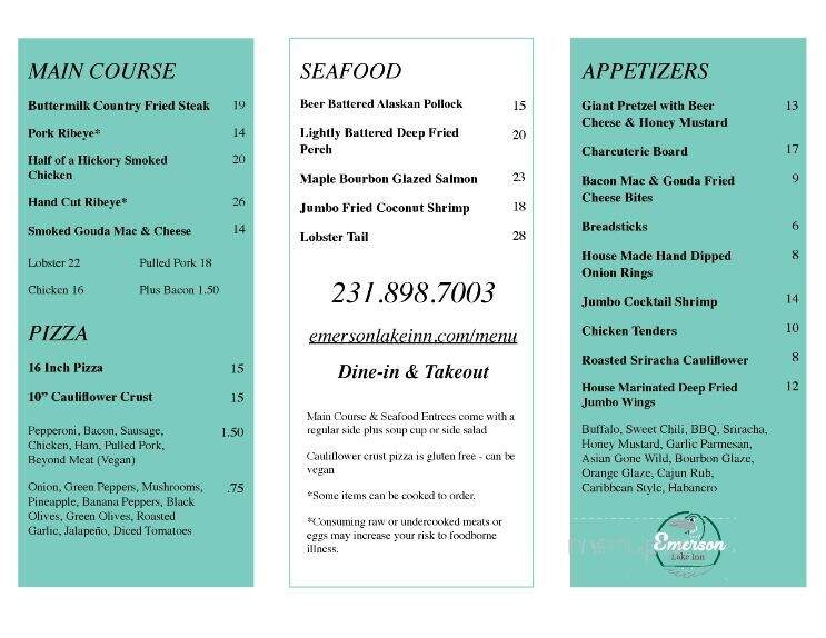 Emerson Lake Inn - Walhalla, MI menu_pic