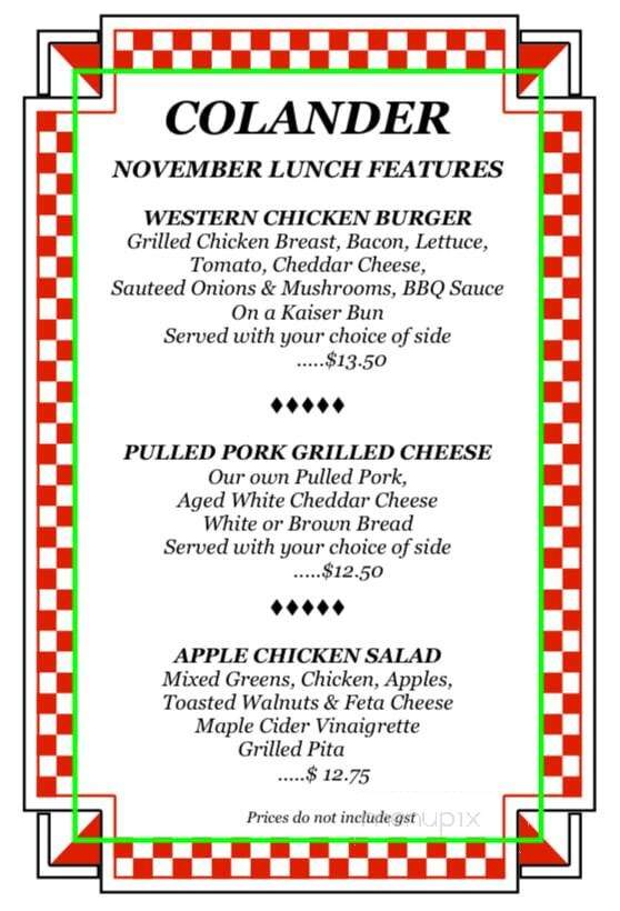 Colander restaurant store menu