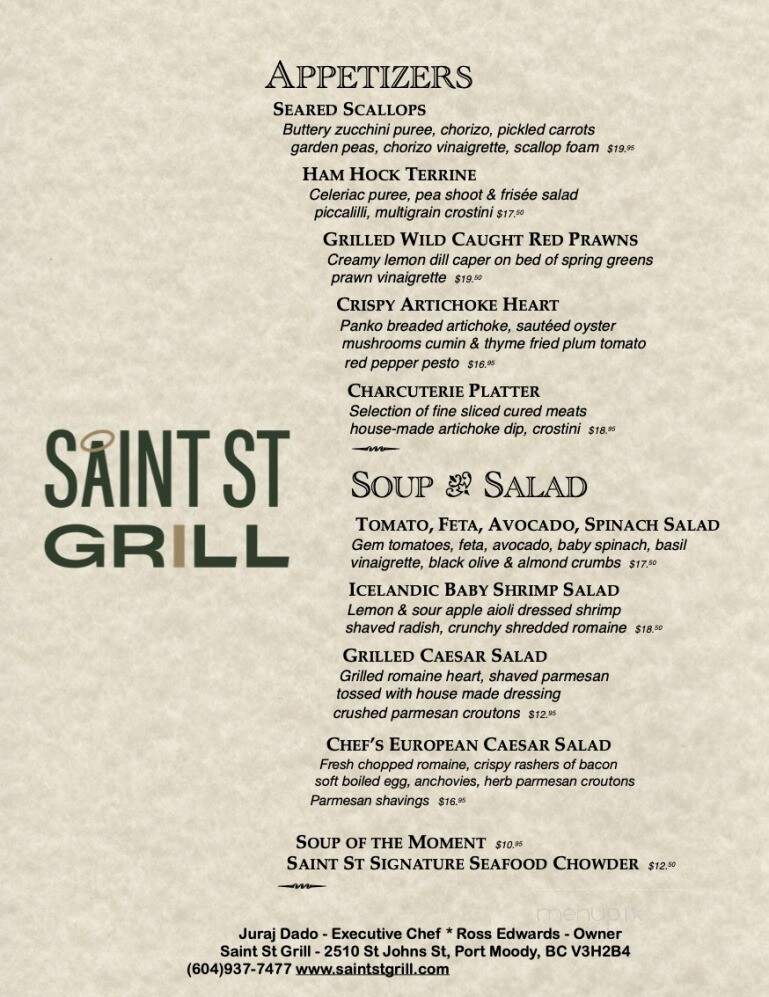 Saint St Grill - Port Moody, BC menu_pic