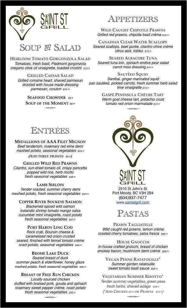 Saint St Grill - Port Moody, BC menu_pic