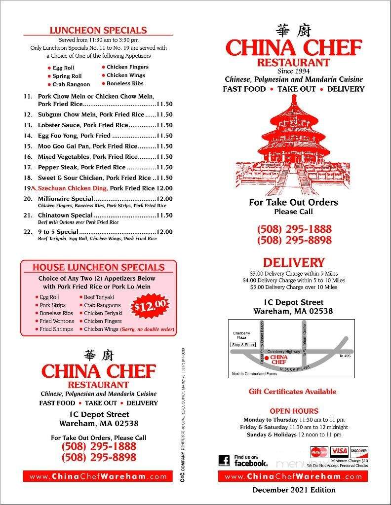 China Chef Restaurant - East Wareham, MA menu_pic