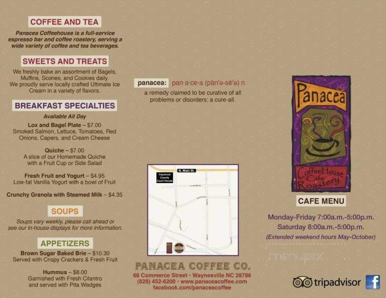 Panacea Coffee House Cafe - Waynesville, NC menu_pic