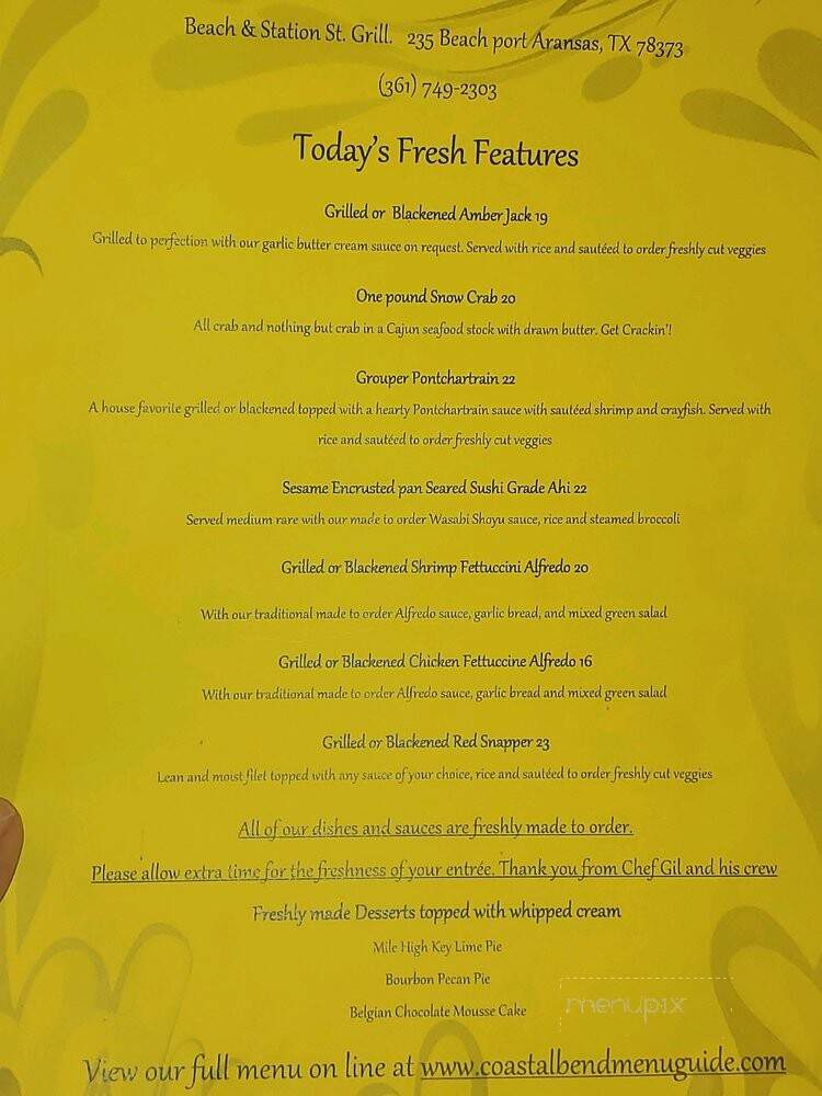 Beach & Station Street Grill - Port Aransas, TX menu_pic